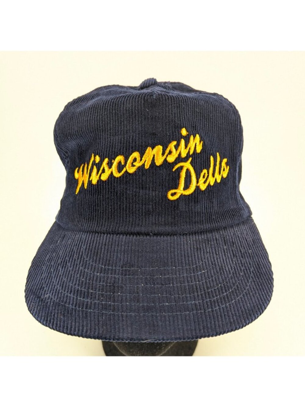 Vintage Wisconsin Dells Corduroy Snapback Hat NAVY BLUE Dead Stock Wisconsin 90s